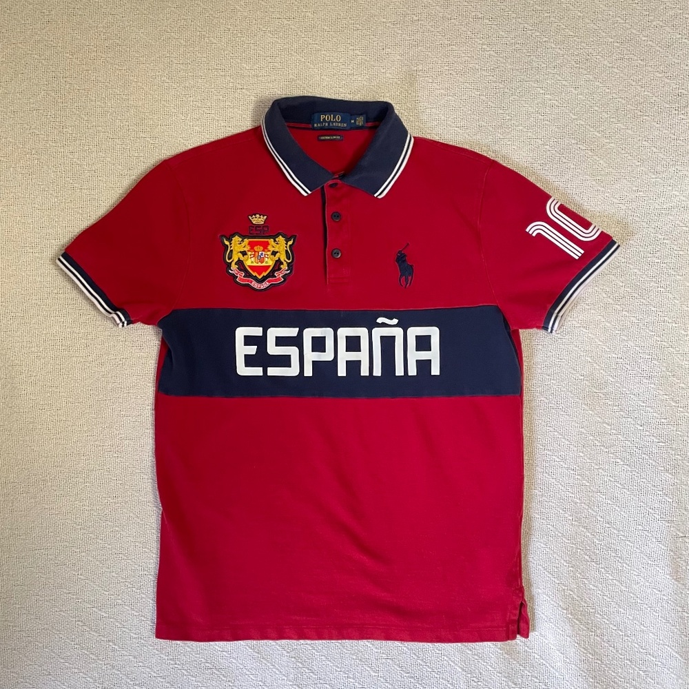 Ralph Lauren Polo Espana Spain World Cup Polo Shirt. Medium Custom Slim Fit.